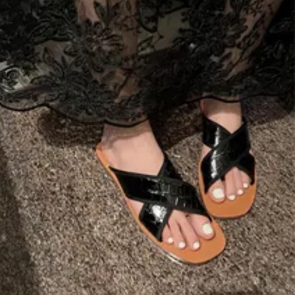 JEFFREY CAMPELL Cleah slip on black snakeskin cushion sole flat sandals women 9 - Picture 7 of 7